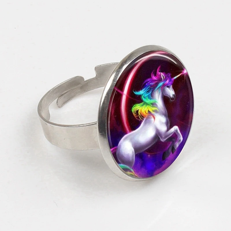 

Unicorn photo Tibet silver Cabochon glass Ring fashion Rings wedding rings