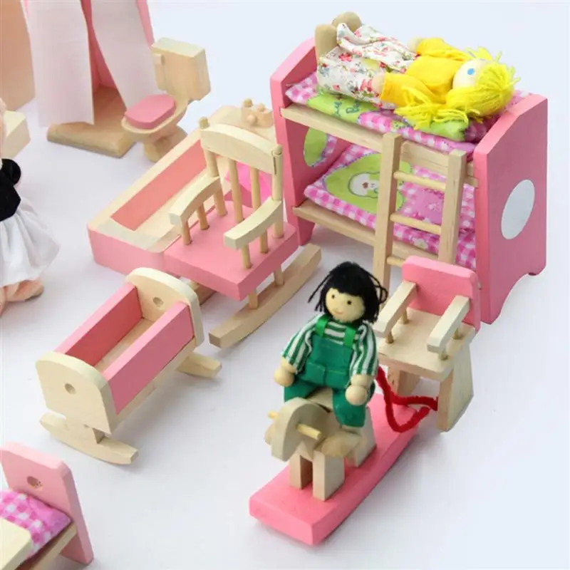 JIMITU خشبية حساسة دمية الأثاث مجموعة ألعاب مصغرة للأطفال مسرحية 6 غرف مجموعة 6 يرتدي نتظاهر دمى اللعب JIMITU خشبية حساسة دمية الأثاث مجموعة ألعاب مصغرة للأطفال مسرحية 6 غرف مجموعة 6 يرتدي نتظاهر دمى اللعب