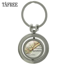 TAFREE mapa vintage Barcelona España colgante llavero ciudad mapas coche colgante llavero para Mujeres Hombres accesorios de coche MP58