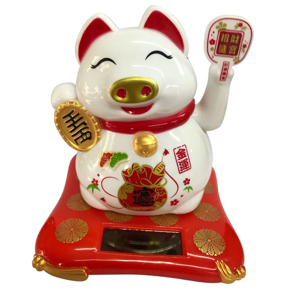 Beckoning Solar Powered  Lucky Pig, No Battery Piggy Car Ornament, Cafe Bar Shop Store Decorations
