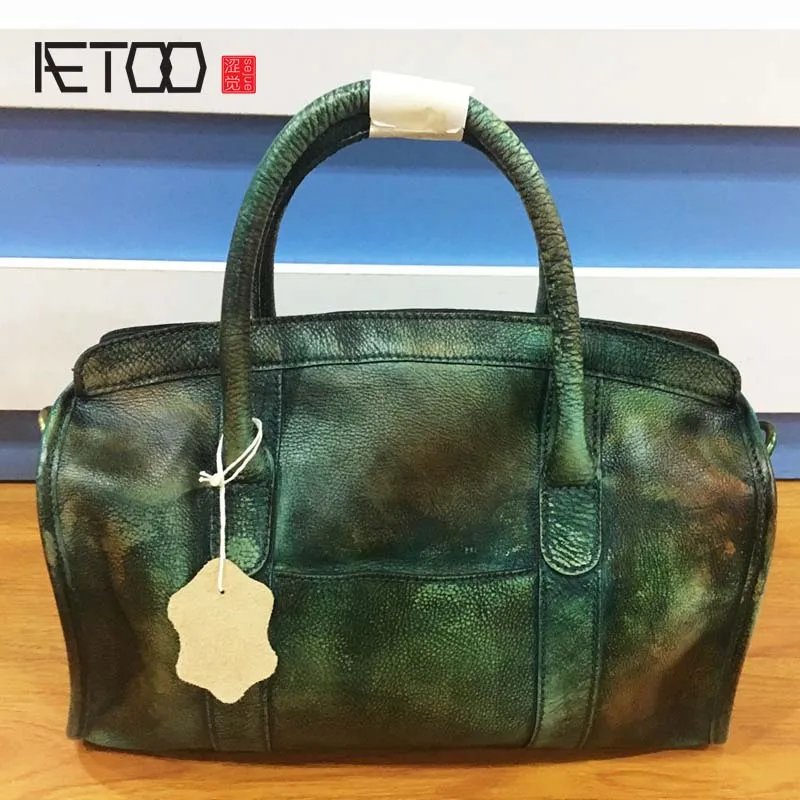 

AETOO Imported first layer leather Messenger bag retro hand-colored bag neutral fashion 2018 new leather handbag