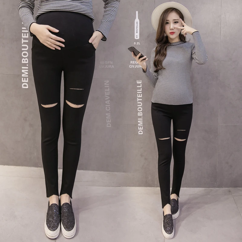 Одежда для беременных; сезон осень-зима новинка беременных Женская мода отверстие пирсинг узкие брюки корейской моды для беременных женщин Штаны
