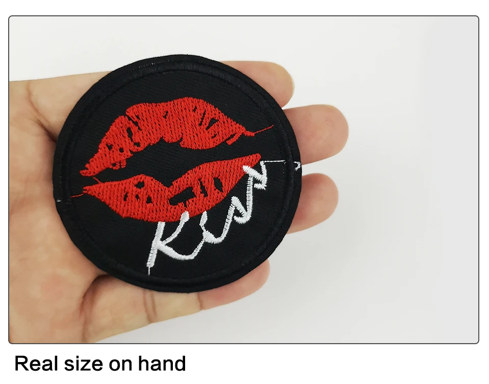 4  Embroidery Patches For Clothing Stickers Crown Lip Kiss Mouth Heart Pow Patch Iron On Badges For Clothes Sew On Badge