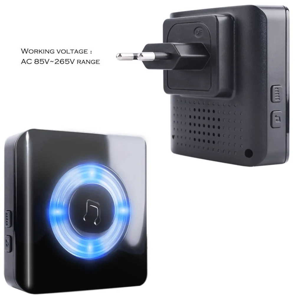 SMATRUL New Waterproof Wireless Doorbell EU Plug 300M Remote smart Door Bell Chime ring  1 2 button 1 2 3 receiver no battery Deaf Gorgeous lighting black 1