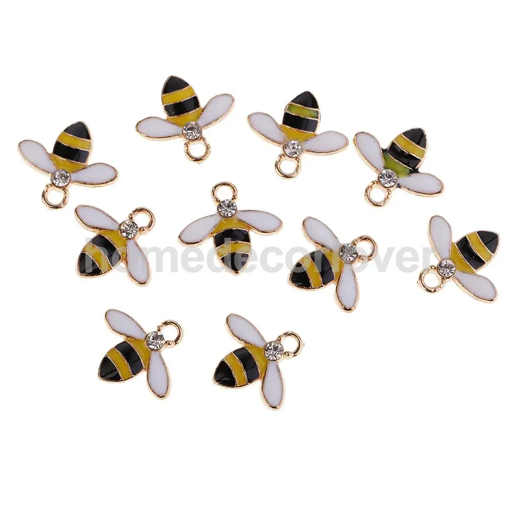 10Pcs Cute Bee Alloy Rhinestone Embellishment Diamante Flatback Buttons DIY Scrapbooking Cellphone Case Hair Accessories Charms