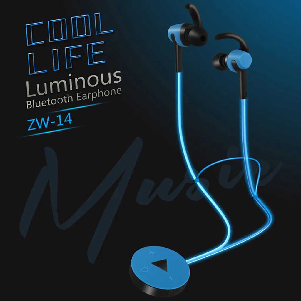 

Unique Design Glow In The Dark Sport Bluetooth 4.2 Fashion Earphone Luminous Headphone Florescence Headset wireless earphones