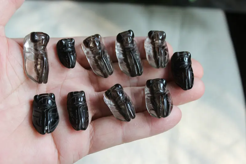 

10 Pieces Tiny Smoke Quartz Crystal Cicada Pendant Bracelet Carved with Hole