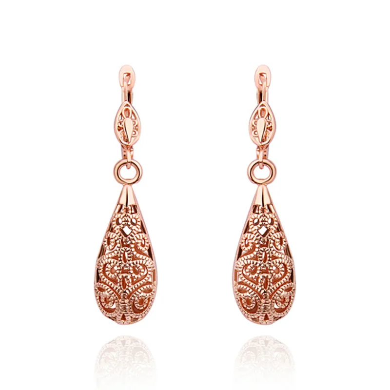 Bohemian Long Water Drop Dangle Earrings For Women 585 Rose Gold Bohemian Long Water Drop Dangle Earrings For Women 585 Rose Gold Color Jewelry Vintage Aros Accessories