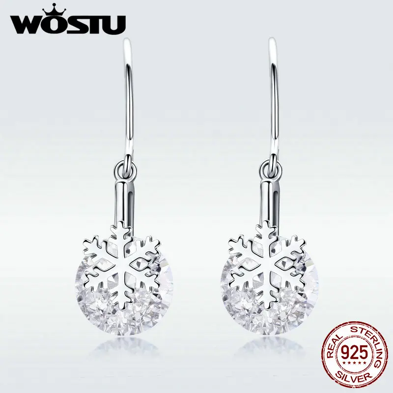 

WOSTU 2019 New Drop Earring 100% Real 925 Sterling Silver Original White Snow CZ Drop Earring For Women Wedding Gift BNE066