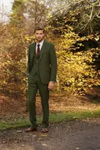2018 Latest Pant Brasão Designs Homens Terno de Tweed Verde Slim Fit 3 Peça Smoking Ternos Feitos Sob Encomenda Do Noivo Baile Estilo Blazer Terno Masculino