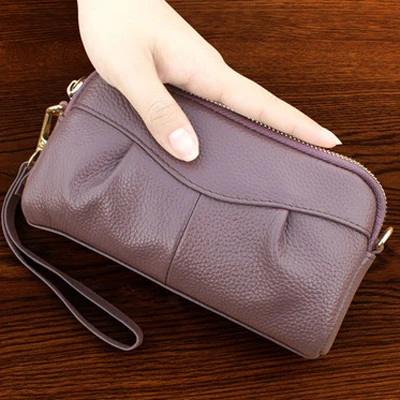 Genuine Leather Women Clutch Bags Female Luxury Small Wallet Handbags Ladies Casual Purse Mobile Phone Zipper Party Evening Bags - Цвет: Purple