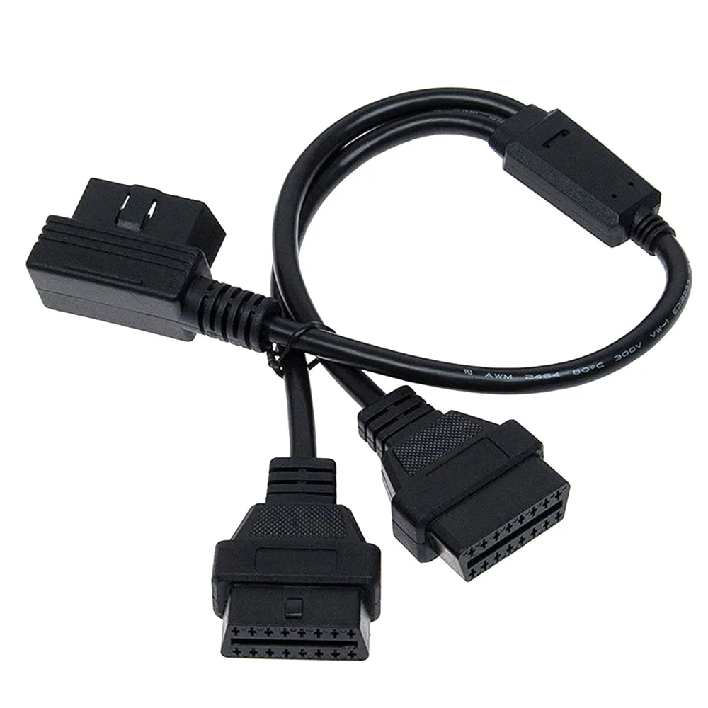 Кабель OBD II 16 Pin 2 разветвитель адаптер штекер на двойной удлинитель гнездовой
