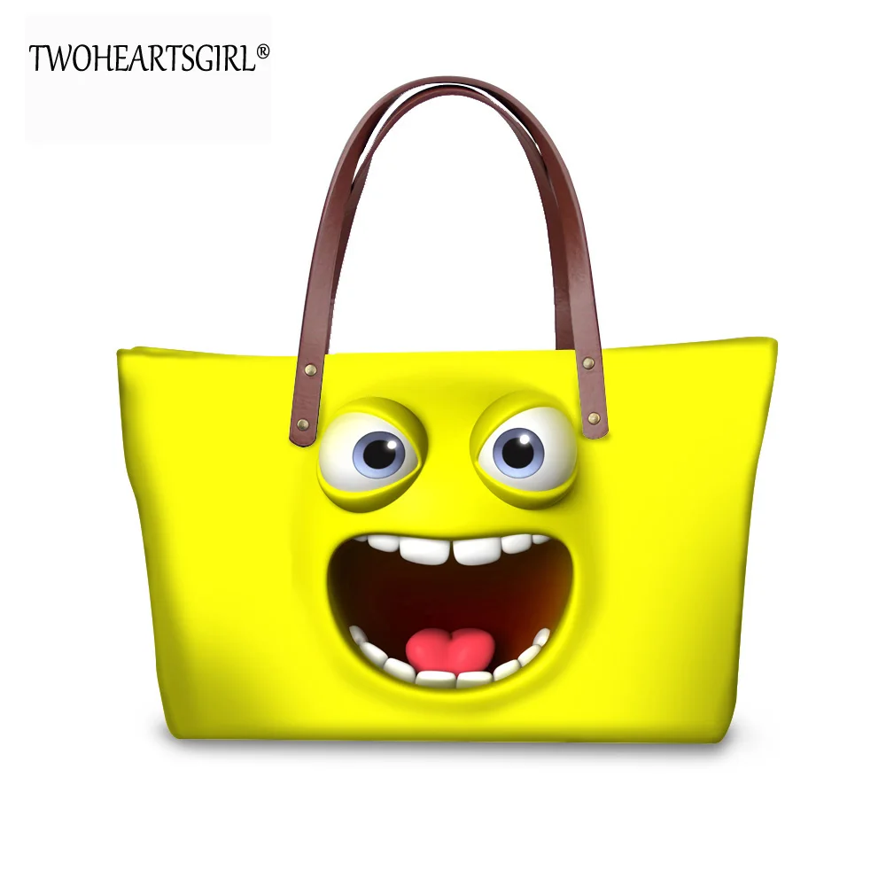 

TWOHEARTSGIRL High-capacity Female Shoulder Smiley Emoji Women's Handbag High Quality Neoprene Tote Bags Bolsa Feminina Zipper