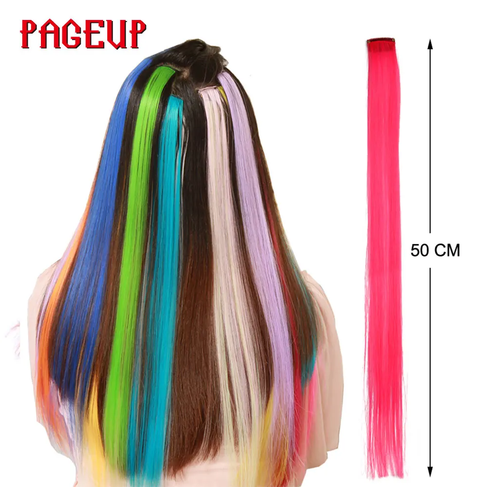 One Piece Rainbow Synthetic Fake Hair Pieces For Women Pageup Long Ombre Hairpiece Blonde Pink Clip In Hair Extensions Invisible