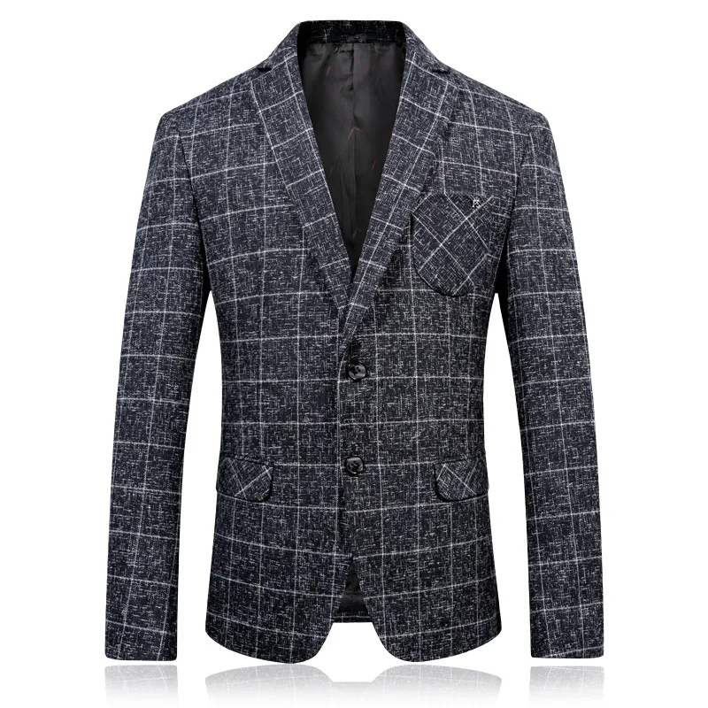 2017 autumn men's Grey plaid fashion casual blazers men coats jacket