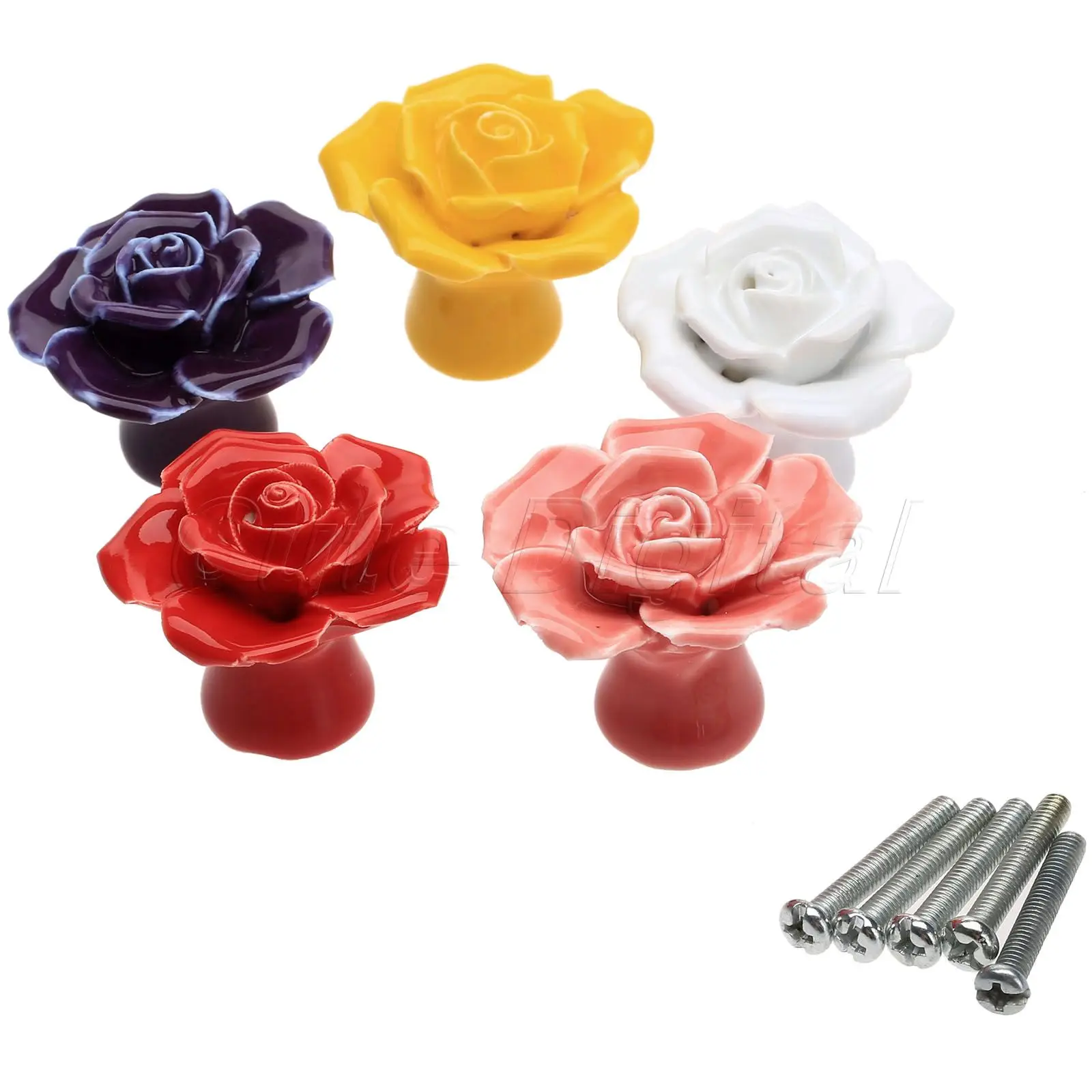 4 Pcs Vintage 128mm Ceramic Flower Roses Handle Knobs Cabinet Drawer Pulls.