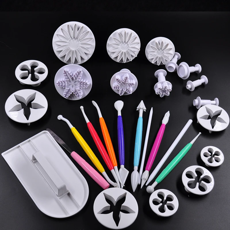 New 7sets 28pcs fondant cake decoration cutters and tools cupcake