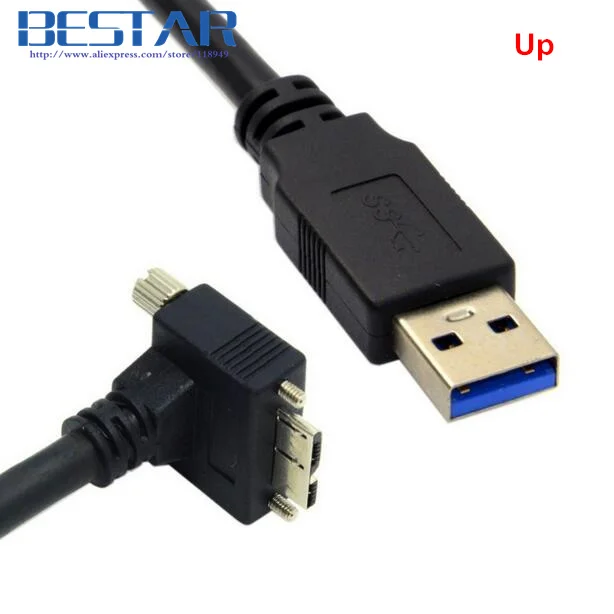 (500 шт./лот) 90 градусов вверх Угловой Micro B USB 3 0 замок винт крепление к USB3.0 A Тип