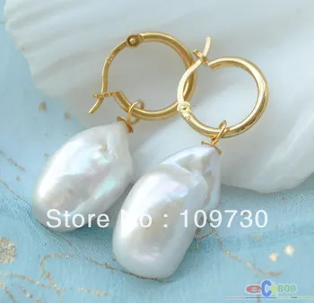 

ry0053 21mm WHITE BAROQUE KESHI REBORN PEARL DANGLE EARRING