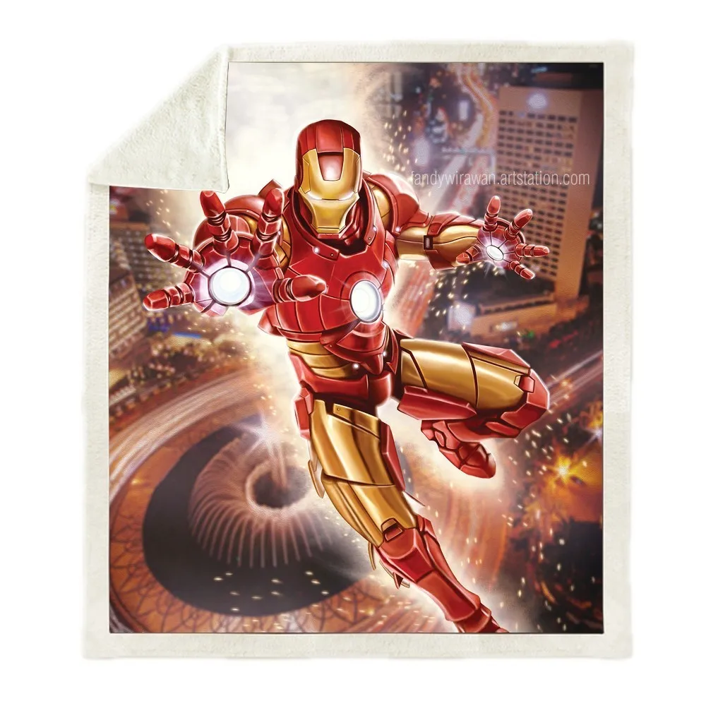 

Sofa Cushion Yoga Mat Picnic Back To School Blanket Thick Double-layer Plush Avengers Endgame iron Man 3d Printing Blanket