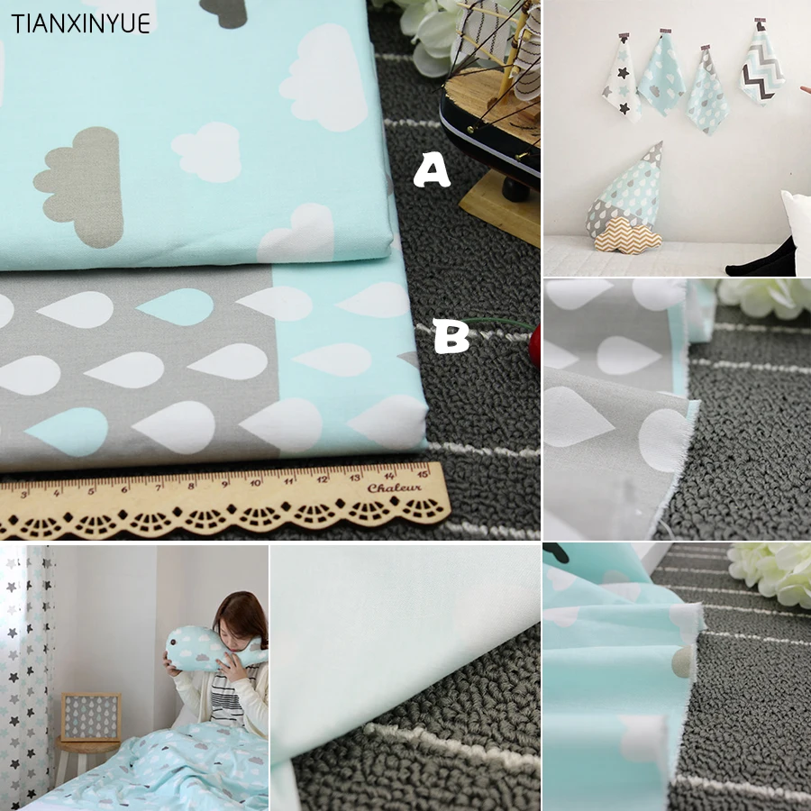 TIANXINYUE саржа хлопок ткань синие облака и капли дождя ткань DIY Детские подушки лоскутное шитье стеганая ткань
