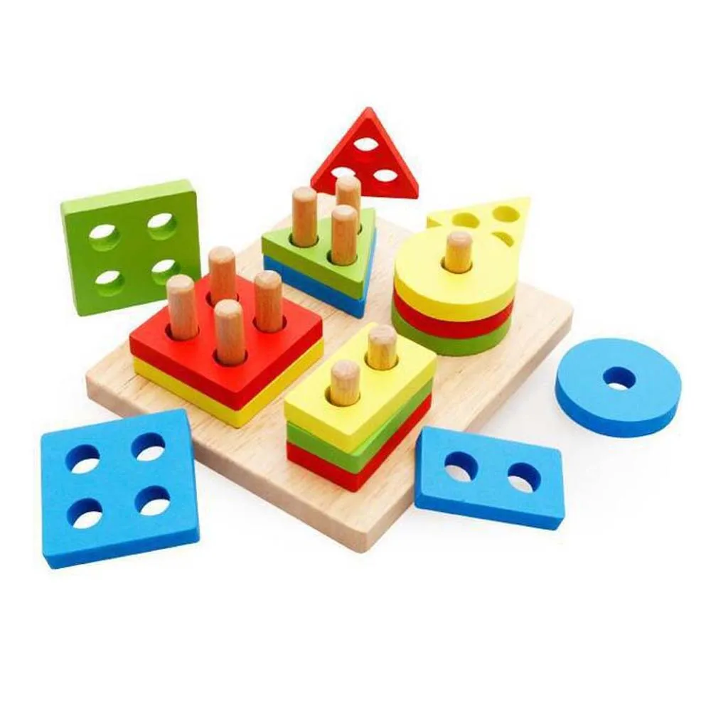 Деревянный Монтессори для изучения математики ресурсы детские развивающие игрушки для детей цветная геометрическая форма укладчик Сортировка доска здание - Цвет: Черный
