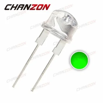 50pcs 8mm Straw Hat LED Diode Green Transparent 515nm - 525nm Wide Angle Water Clear 8 mm LED 20mA 3V Light Emitting Diode Lamp
