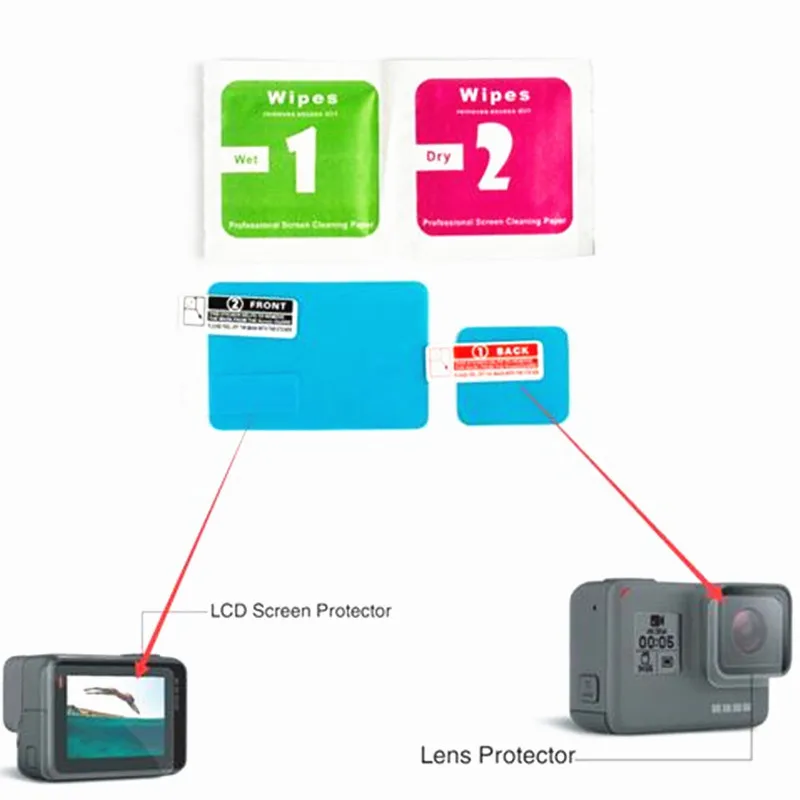 

2017 New For Gopro Accessories Lens Protective Film + LCD touch screen Protective film For Gopro Hero 6 hero 5 Camera Mount