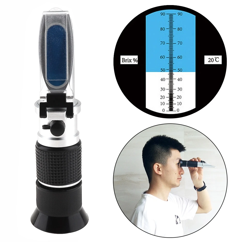 

2 In 1 0-90% Brix Adjustable Sugar Beer Fruit Meter Refractometer with Pipette and Mini Screw Driver Support Manual Focusing