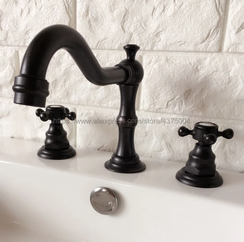 Basin Faucets Oil Rubbed Bronze Widespread Bathroom Sink Faucet Double Cross Handle 3 Hole Bathbasin Mixer Taps Nhg066
