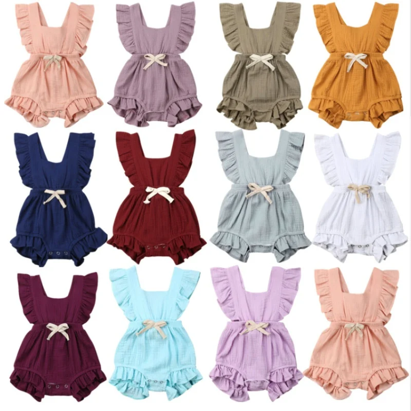 

11 Color Cute Baby Girl Ruffles Solid Color Romper Jumpsuit Outfits Sunsuit Summer Infant Newborn Baby Princess Clothing
