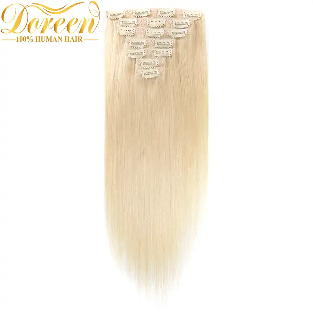 Doreen 60 White Blonde 160g Full Head Set Clip In Human Hair