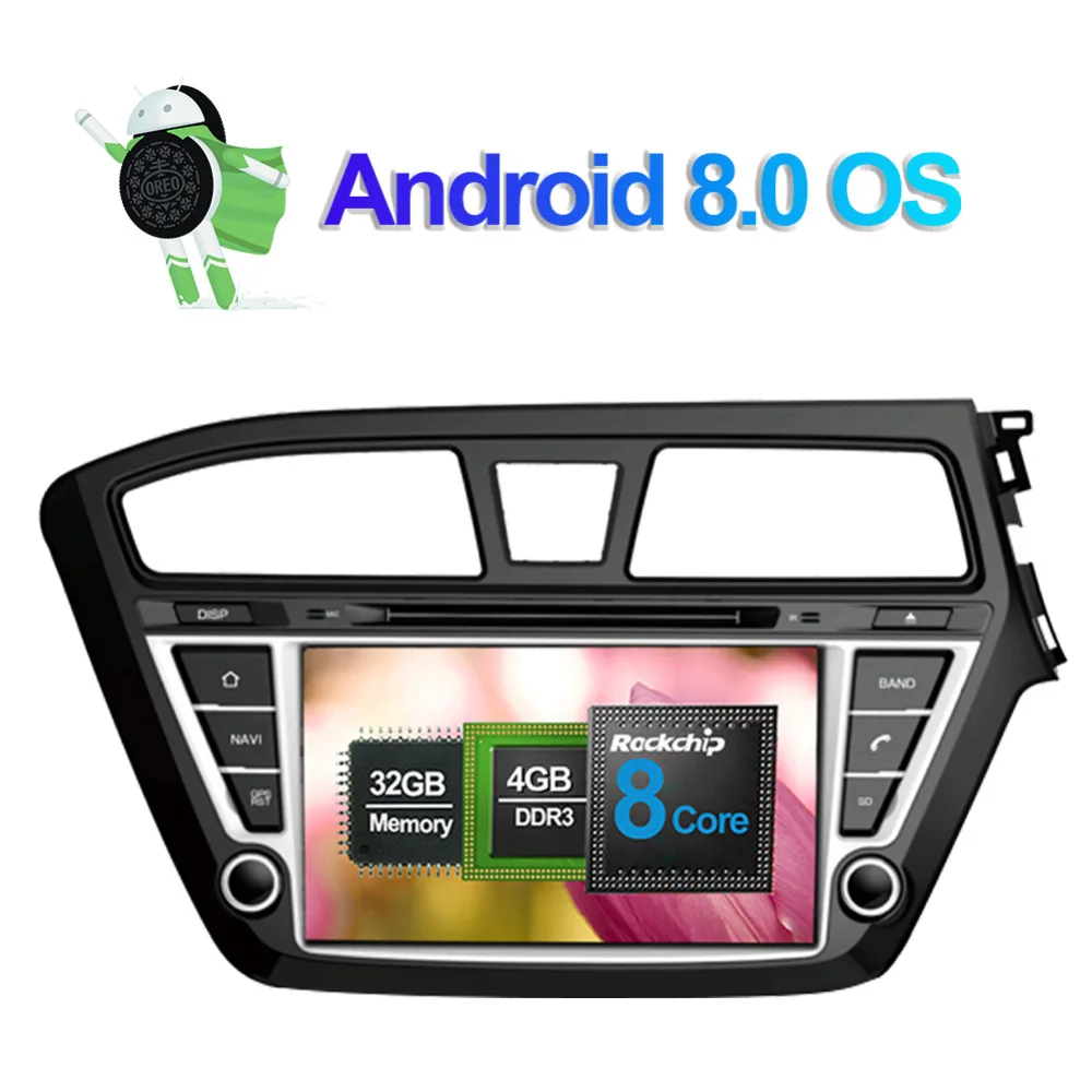 Top 7 Inch Android 8.0 Octa Core 4GB RAM Car GPS Navigation For Hyundai I20 2014- Right Hand Driving CD DVD Multimedia Player 2