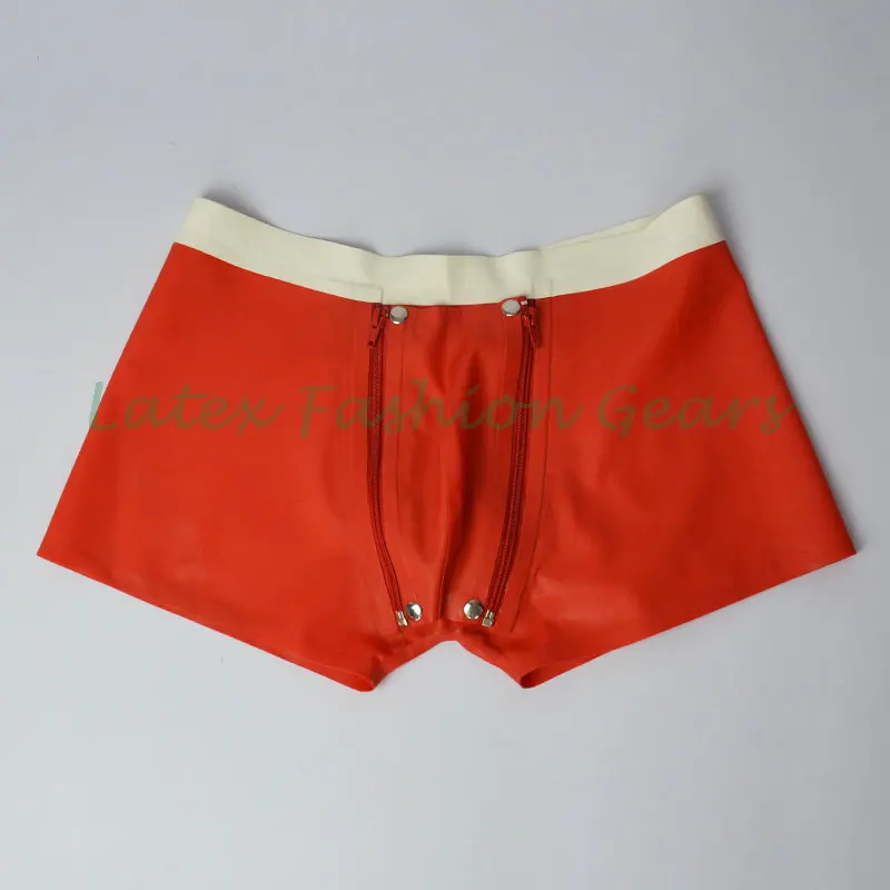 Men's Red and White Latex Underwear Adult Male Rubber Boxer Shorts Handmade