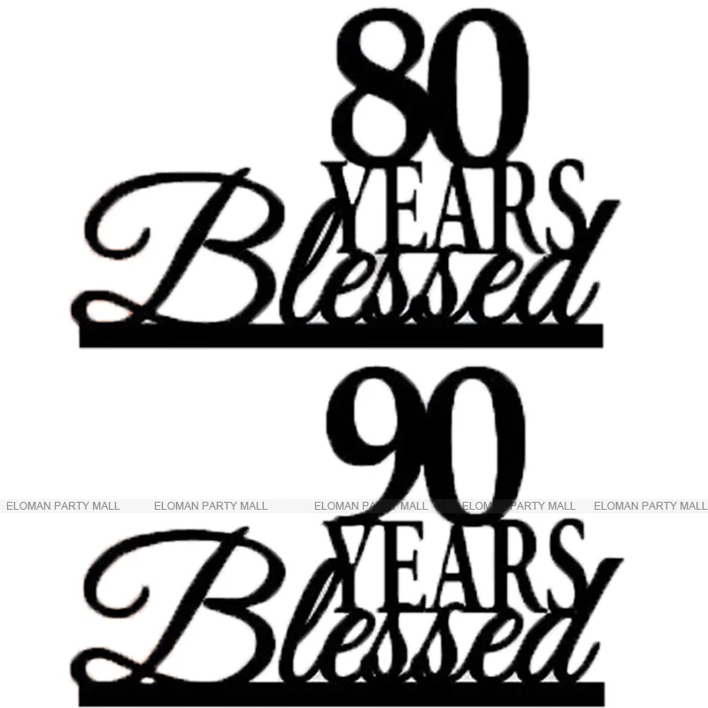 ELOMAN '40, 50, 60, 70, 80, 90 лет Blessed' Топпер для торта на день рождения, черные акриловые украшения для торта на день рождения