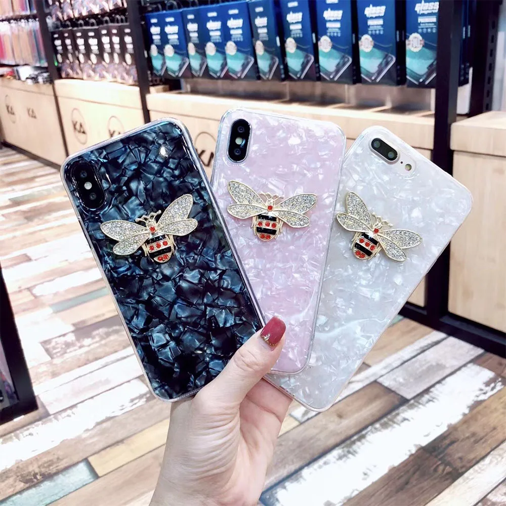 

New Japan&Korea DIY crystal Bee Laser Back Cover For iPhone 6 6s 7 Plus 8 Plus X Phone case Soft TPU silicon Fundas Coque