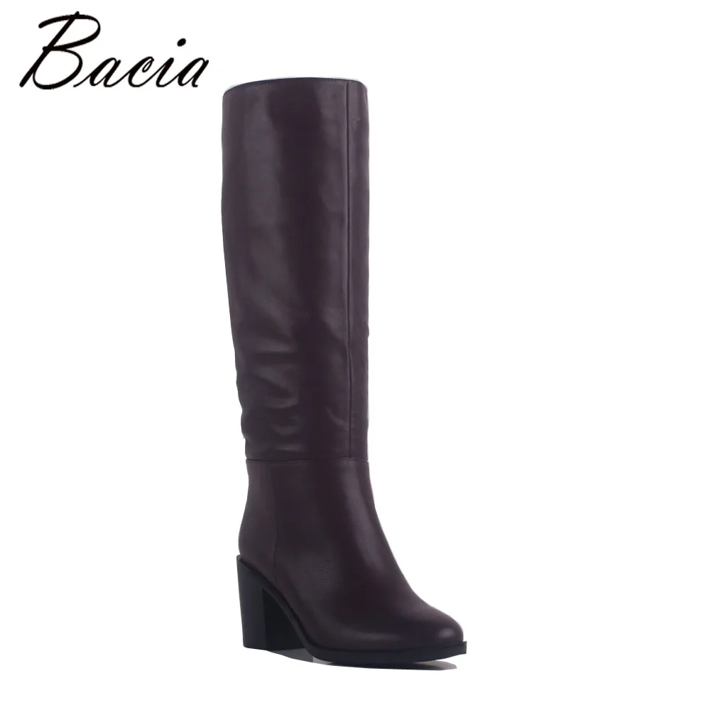 Bacia Woman Boots Full Grain Leather Women Long Boots Wine Red 7 5cm Heels Height Handmade
