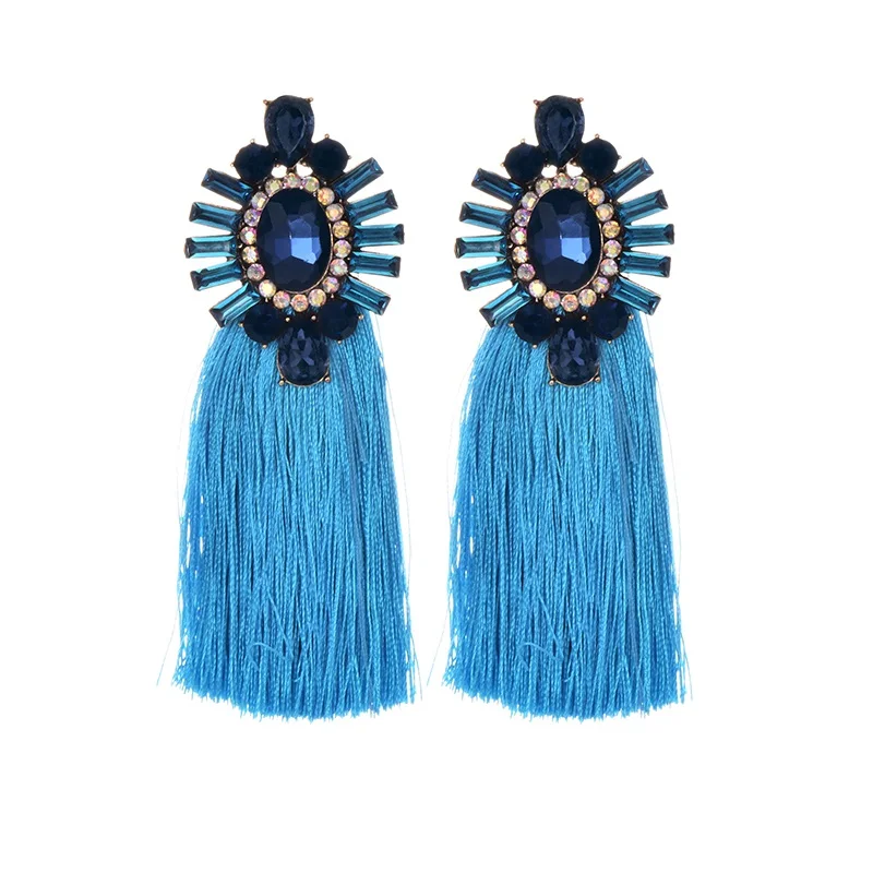 22 Colors Blue Long Tassel Earrings For Women Vintage Crystal Drop Earrings For Wedding Fashion Statement Jewelry