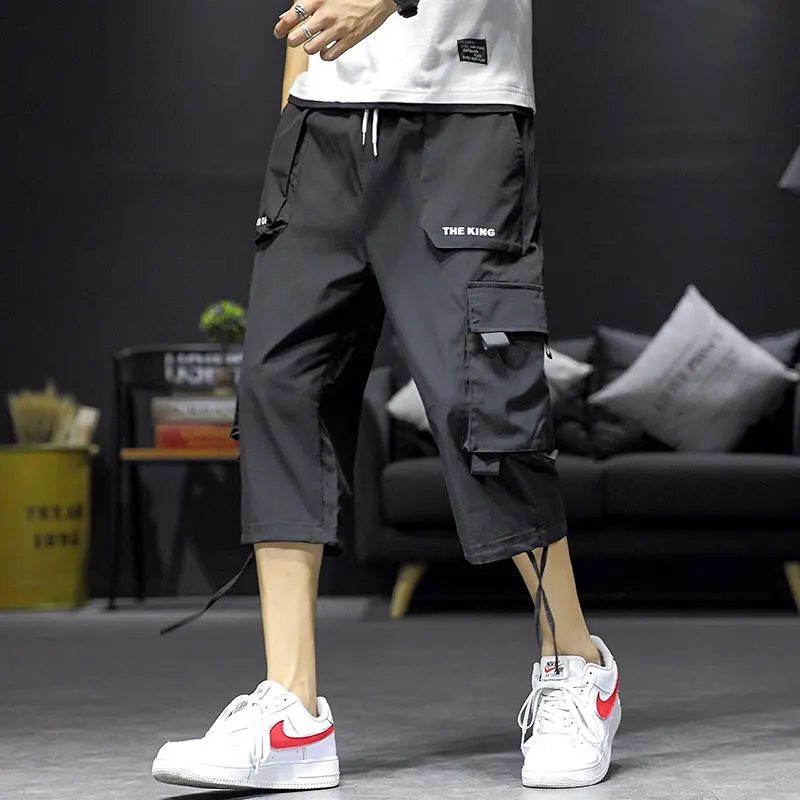 

Safari Style Calf-Length Pants Printing Multi-Pockets Men's Pants Elastic Waist Large Size Calf-Length Pants