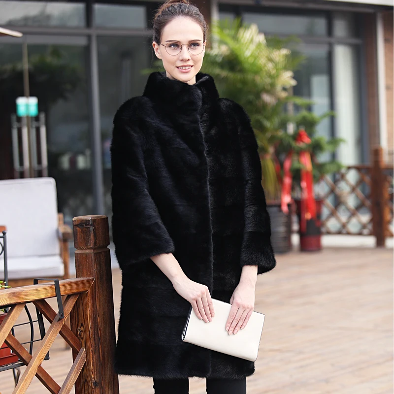 2016 2017 High Quality Fur Coat Natural Mink Stand Collar Mink Fur