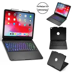 Для iPad Pro 2018 12,9 ДМ, bluetooth-клавиатура Чехол Folio Stand 7 цветов с подсветкой беспроводной вращение на 360 градусов смарт-планшет для сна