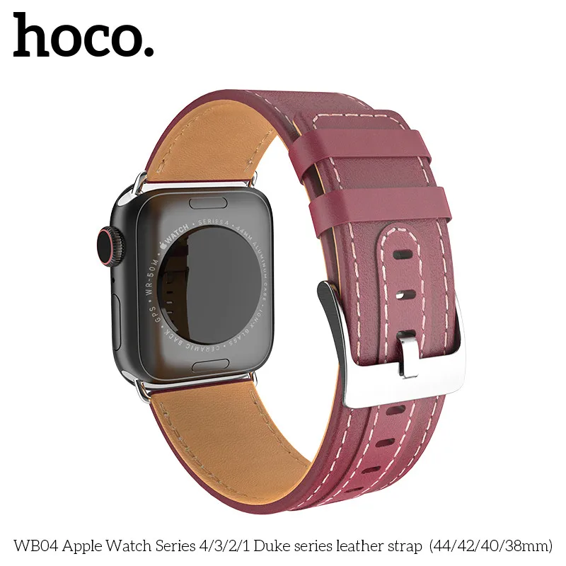 HOCO сменный ремешок из натуральной кожи для Apple Watch Series 4 Series 3 2 1 совместим с Apple Watch Band 44 мм - Цвет ремешка: Красный