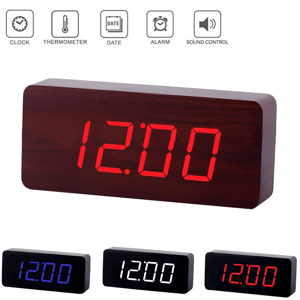 

Originality Wooden Clock Digital LED Desktop Alarm Clock with Light Sale Hogard