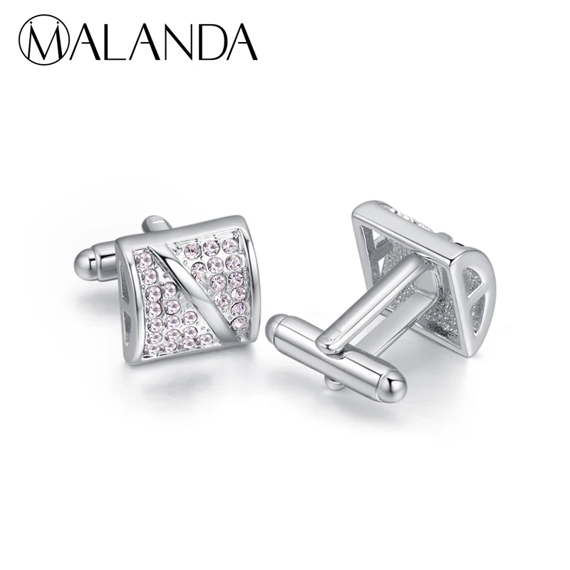 

MALANDA Round Crystal From Swarovski Square Cufflink For Mens Fashion Gentleman Shirt Cufflinks Wedding Office Jewelry Gift