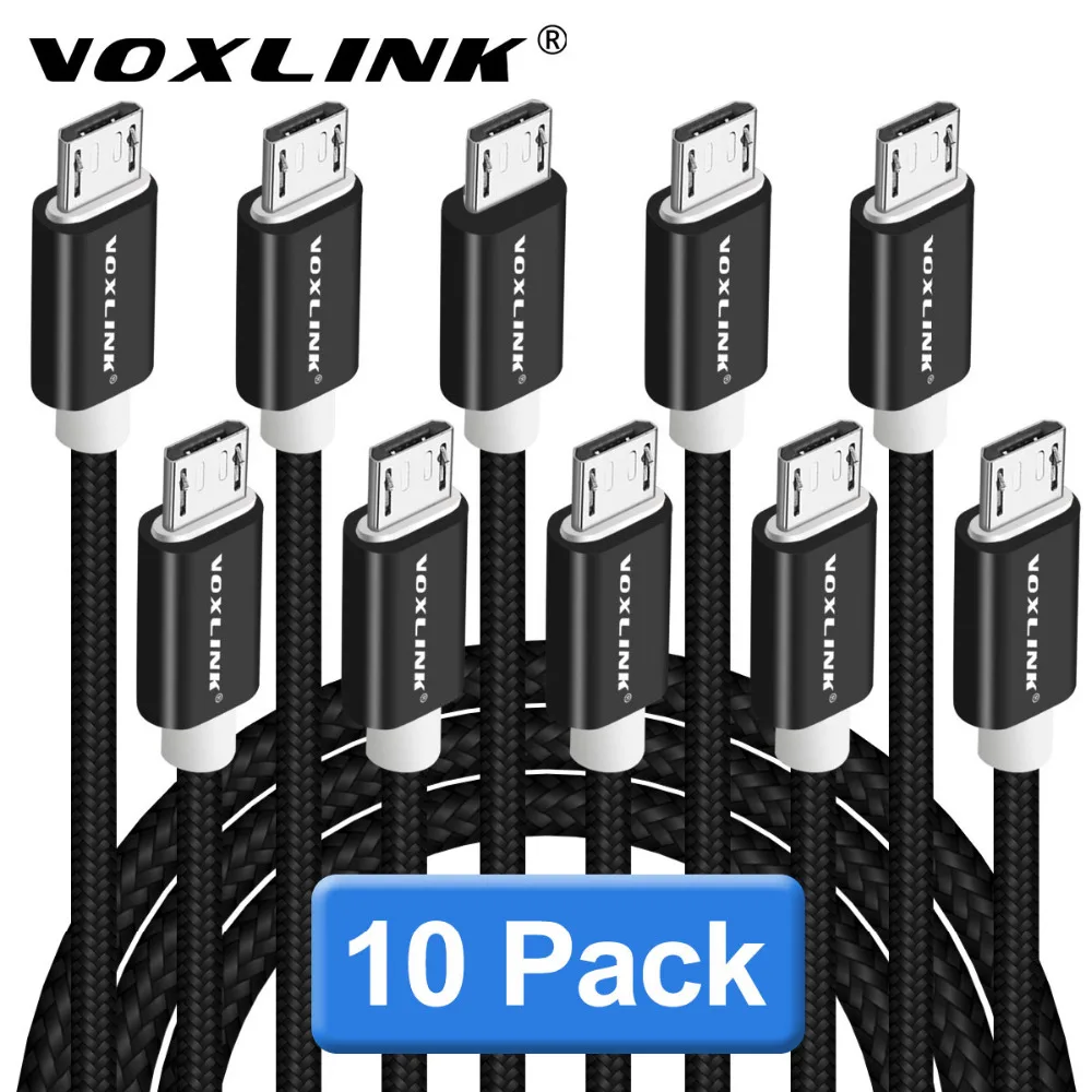 

VOXLINK Micro USB Cable [10-Pack] Nylon Braided High Speed USB to Micro USB Charging Cables Android Charger Cord For Samsung,HTC