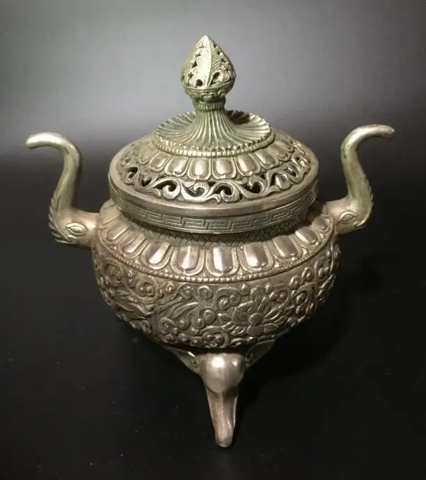

Collect archaize white copper incense burner crafts statue