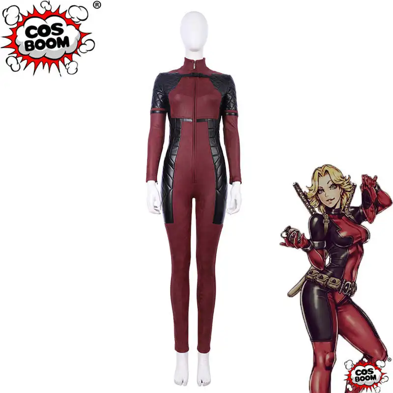 

COSBOOM Deadpool Female Red Jumpsuit Deadpool Costume Adult Women's Halloween Costume Superhero Lady Deadpool Cosplay Costume