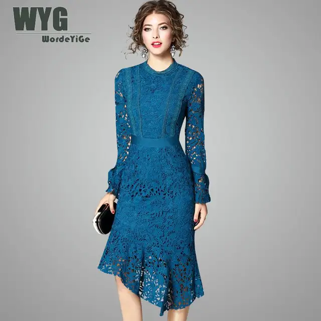Blue Lace Sheath Dress