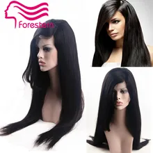 Silky Straight Human Hair Wig Brazilian Silky Straight Full Lace Wigs Straight 130 Density Lace Front Wigs With Layered Bangs