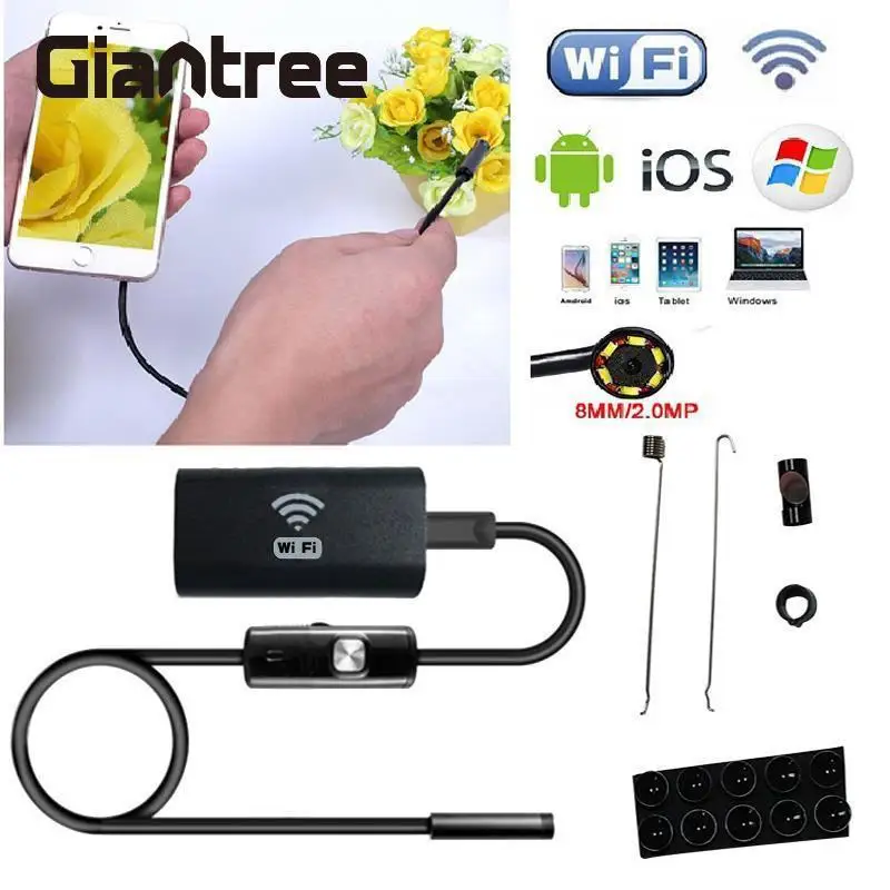 

Giantree 2m 8mm WIFI Endoscope Snake Pipe Inspection Waterproof Borescope Snake Camera for IOS Android OTG USB Endoscope Camera